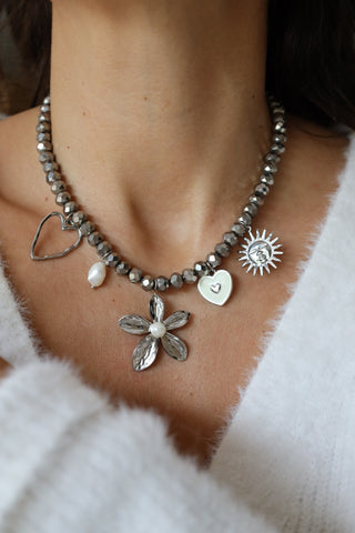 COLLIER PERLES STRASS ARGENTÉ