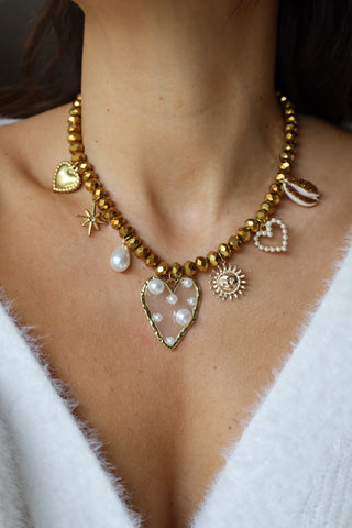 COLLIER PERLES STRASS DORÉ